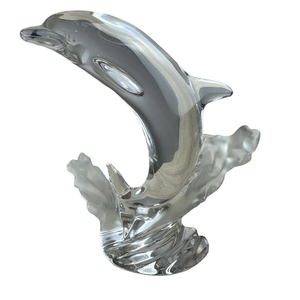 VTG LENOX Crystal Dolphin Figurine with sticker 1994 Retired Frosted & Clear EUC